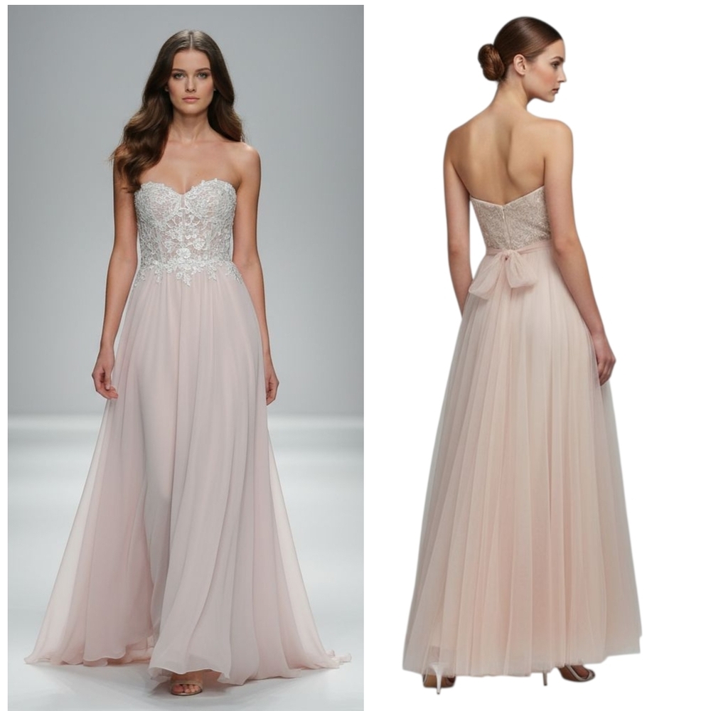 Wtoo Evening Dress Women's Size 12 Pink Strapless Sequined Tulle Sash Formal
